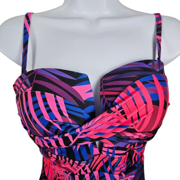 Eomenie Womens Med Push Up Wrap Tummy Control One-Piece Swimsuit Tropical Print - Picture 6 of 13